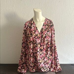 Floral Blouse with Pink and Black Pattern